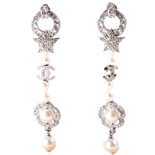 Strass Star CC Camellia Faux Pearl Drop Earrings